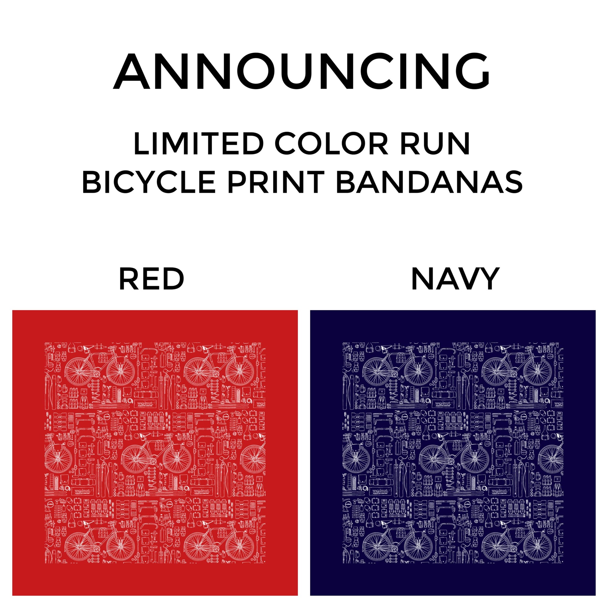 Announcing New Colors: Red and Navy Blue Bicycle Print Bandanas