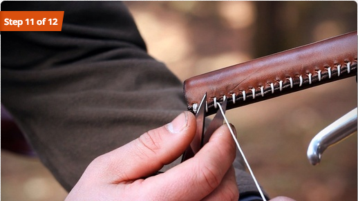 Tying off the sew-on bicycle city grips
