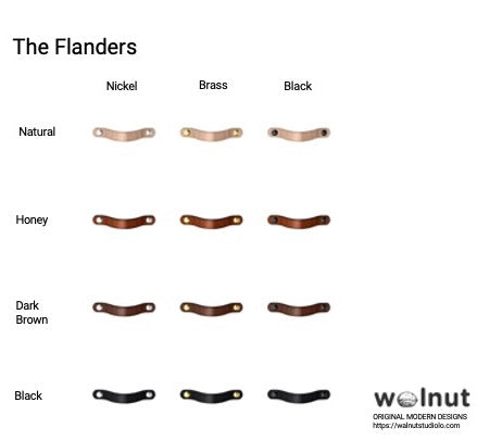 Walnut Studiolo AS-IS AS-IS SALE Leather Handle - The Flanders - 3 Sizes 1 / Nickel Brass or Black (Specify in Notes)