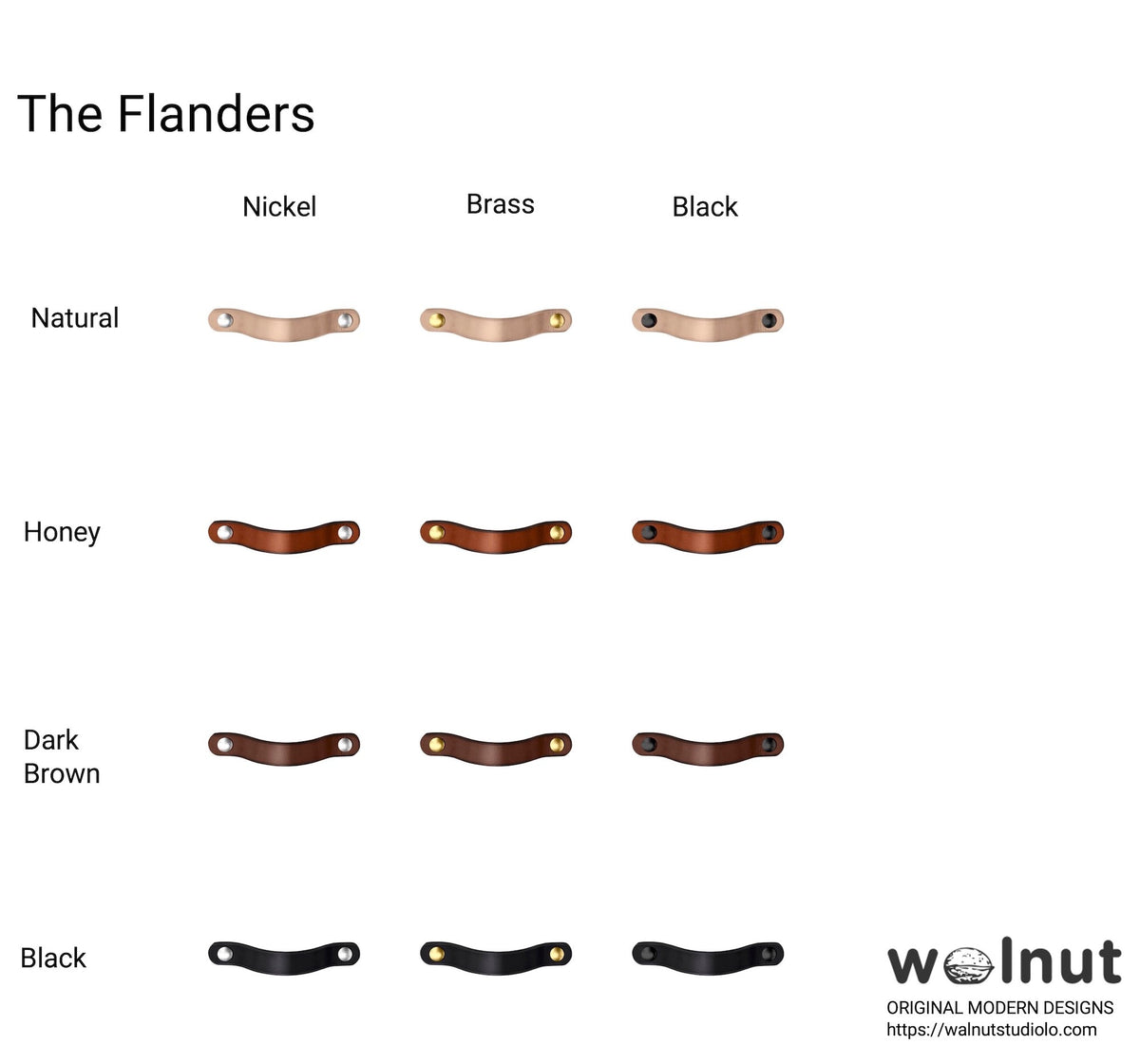 Walnut Studiolo Drawer Pulls AS-IS SALE Leather Handle - The Flanders - 3 Sizes 1 / Nickel Brass or Black (Specify in Notes)