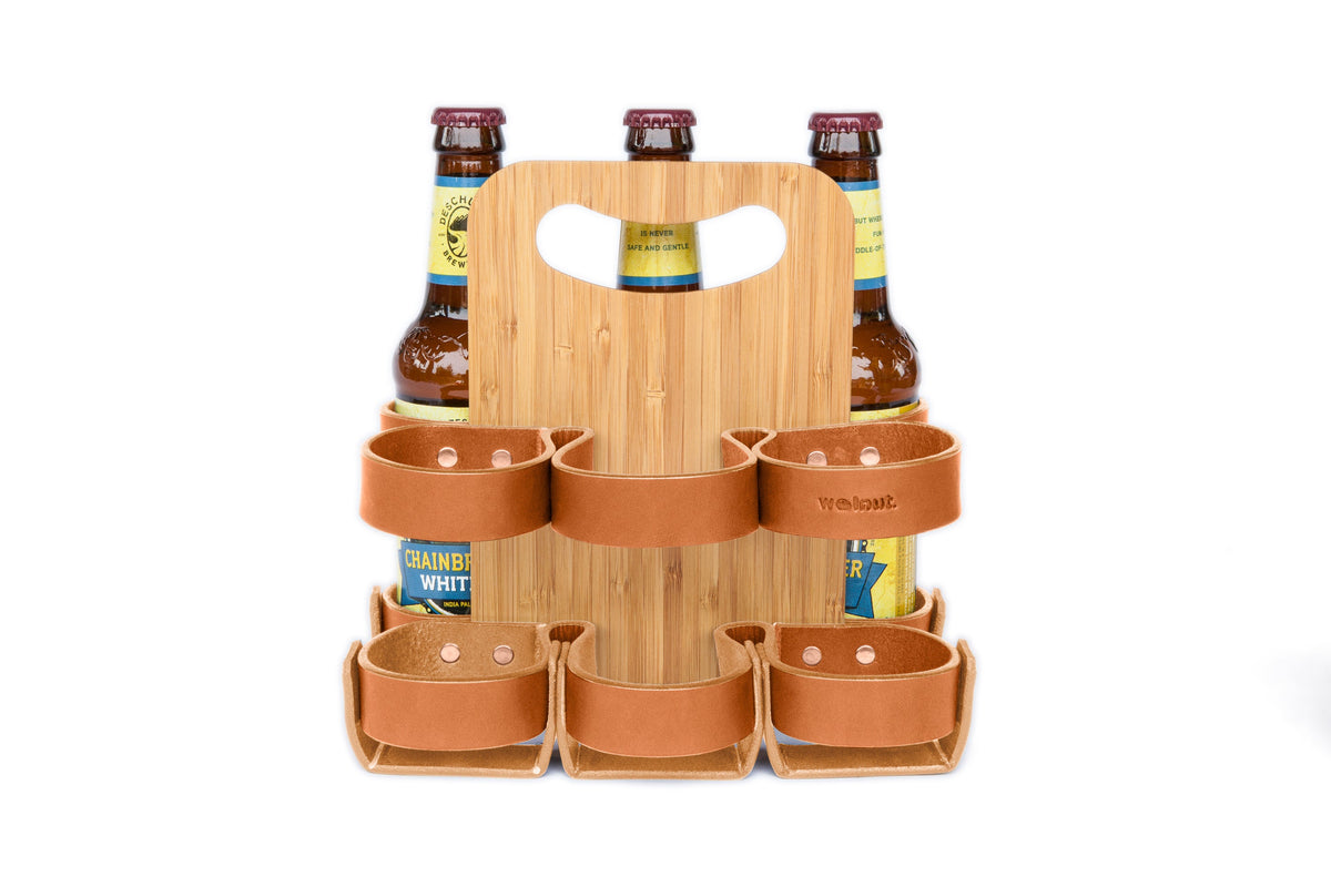 Walnut Studiolo Drink Accessories 6-Pack - Leather &quot;Spartan Carton&quot; - Honey / Bamboo