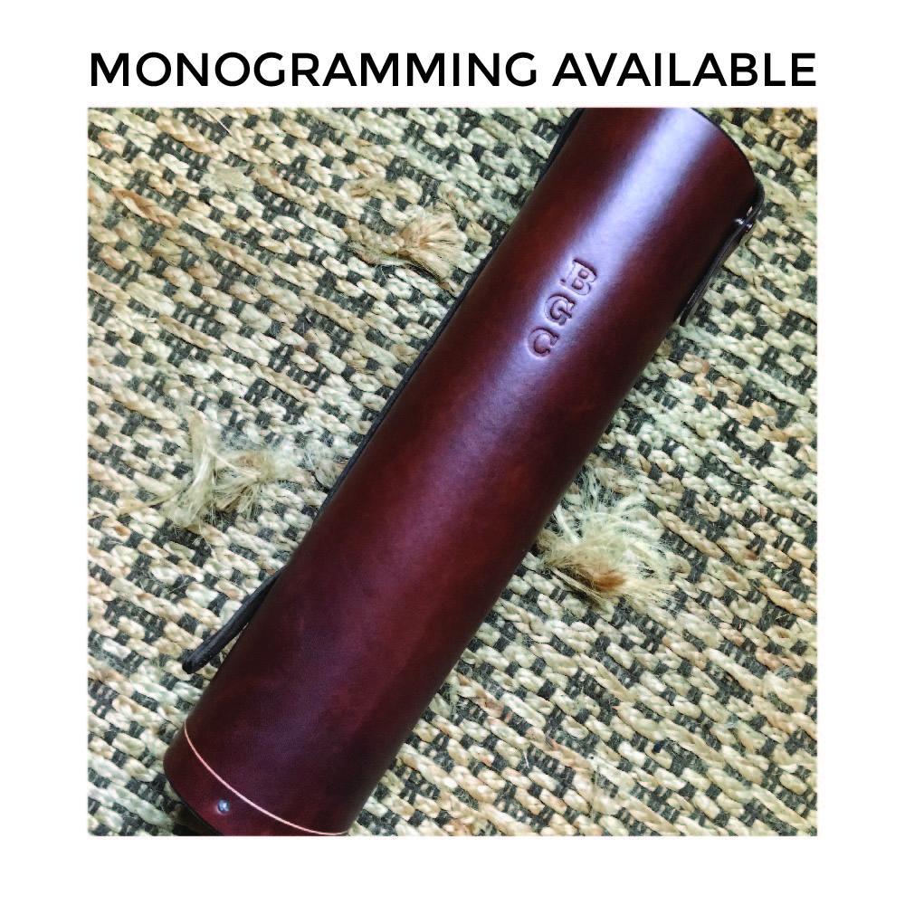 Title: &quot;Monogramming Available&quot; with a leather whiskey case debossed with a customer&#39;s initials. 