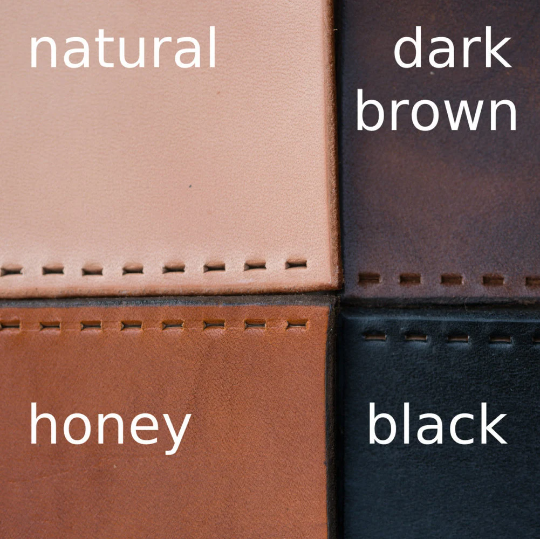 Comparison swatch of the four available shades, shown clockwise: dark brown, black, honey, and natural