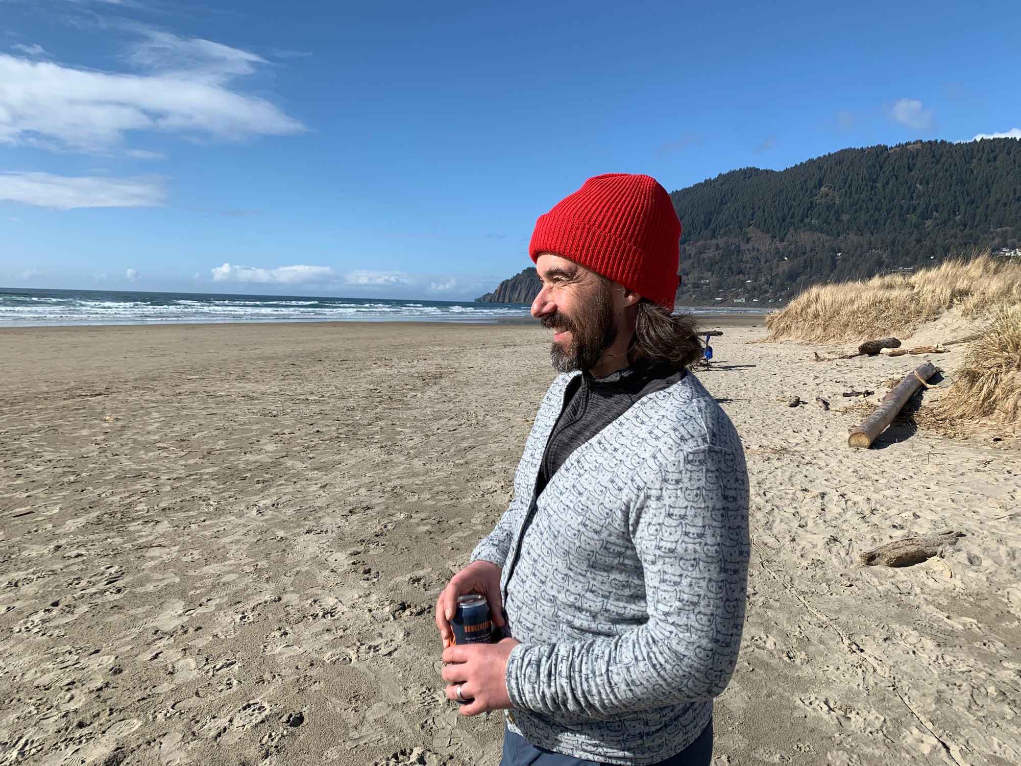 Geoff Franklin from Walnut Studiolo on Manzanita Beach on the North Oregon Coast in front of Neahahnie on a Sunny Day
