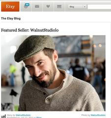 Screenshot from the Etsy website in 2010 showing a younger Geoff Franklin of Walnut Studiolo as the Featured Seller on their homepage
