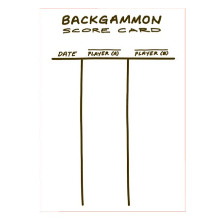 Hand-drawn backgammon scorecard with the columns, Date, Player A, Player B