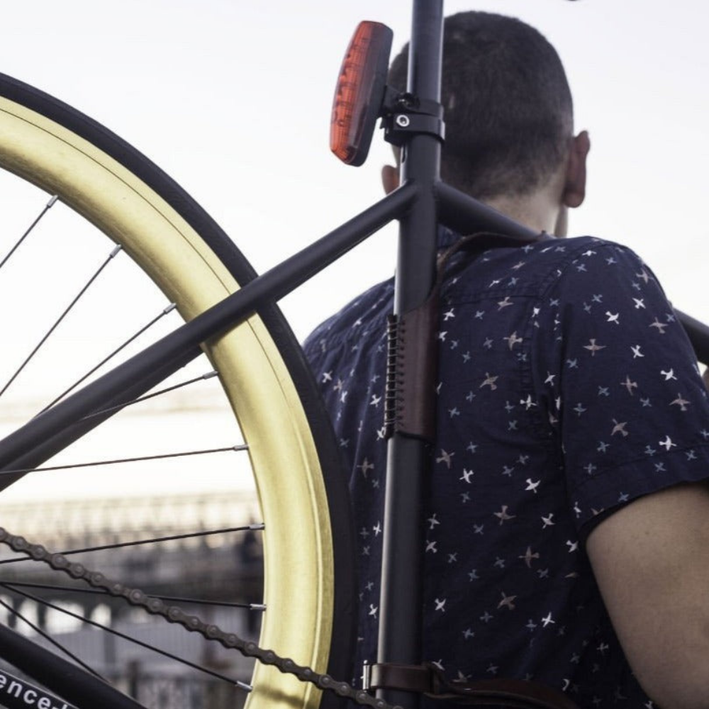 thumbnail image 2 of Tourbon Black Leather Bike Frame Carrying Strap Handle - Universal Fit, Model TB745LE 2 of 3