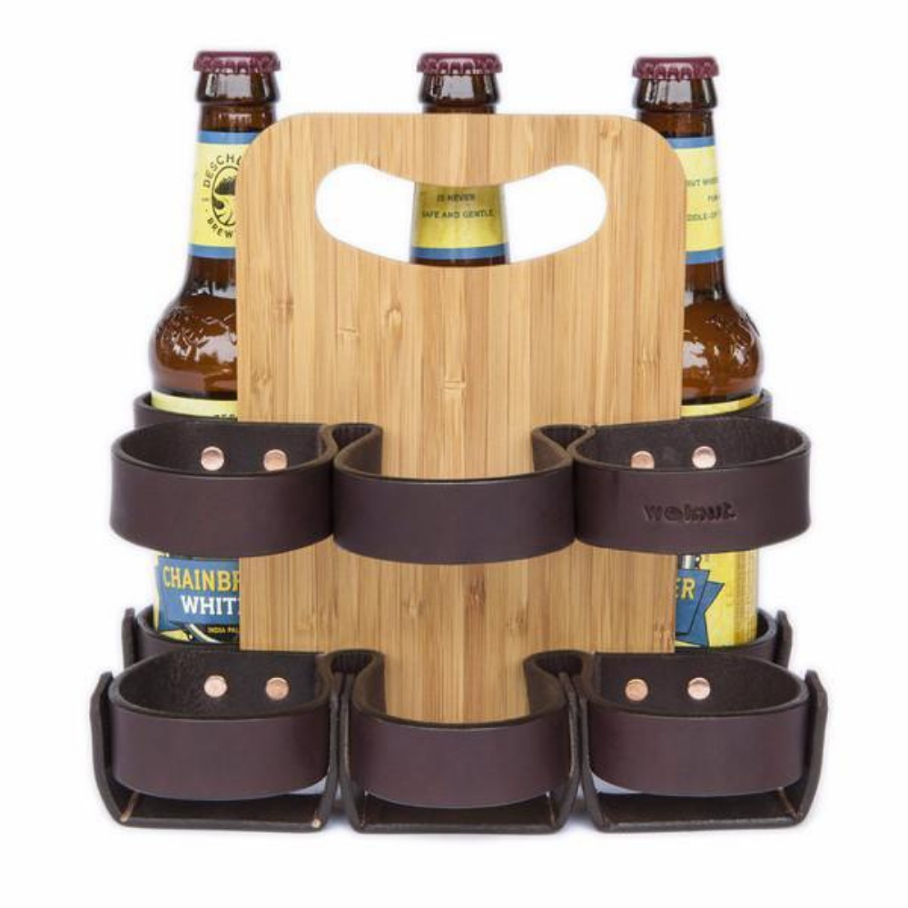 Walnut Studiolo Drink Accessories 6-Pack - Leather &quot;Spartan Carton&quot; Dark Brown / Bamboo Centerboard