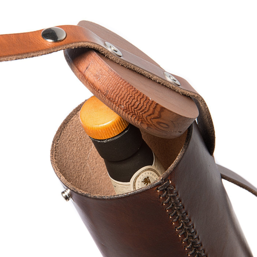 Leather Whiskey or Wine Bottle Case Walnut - Main Image