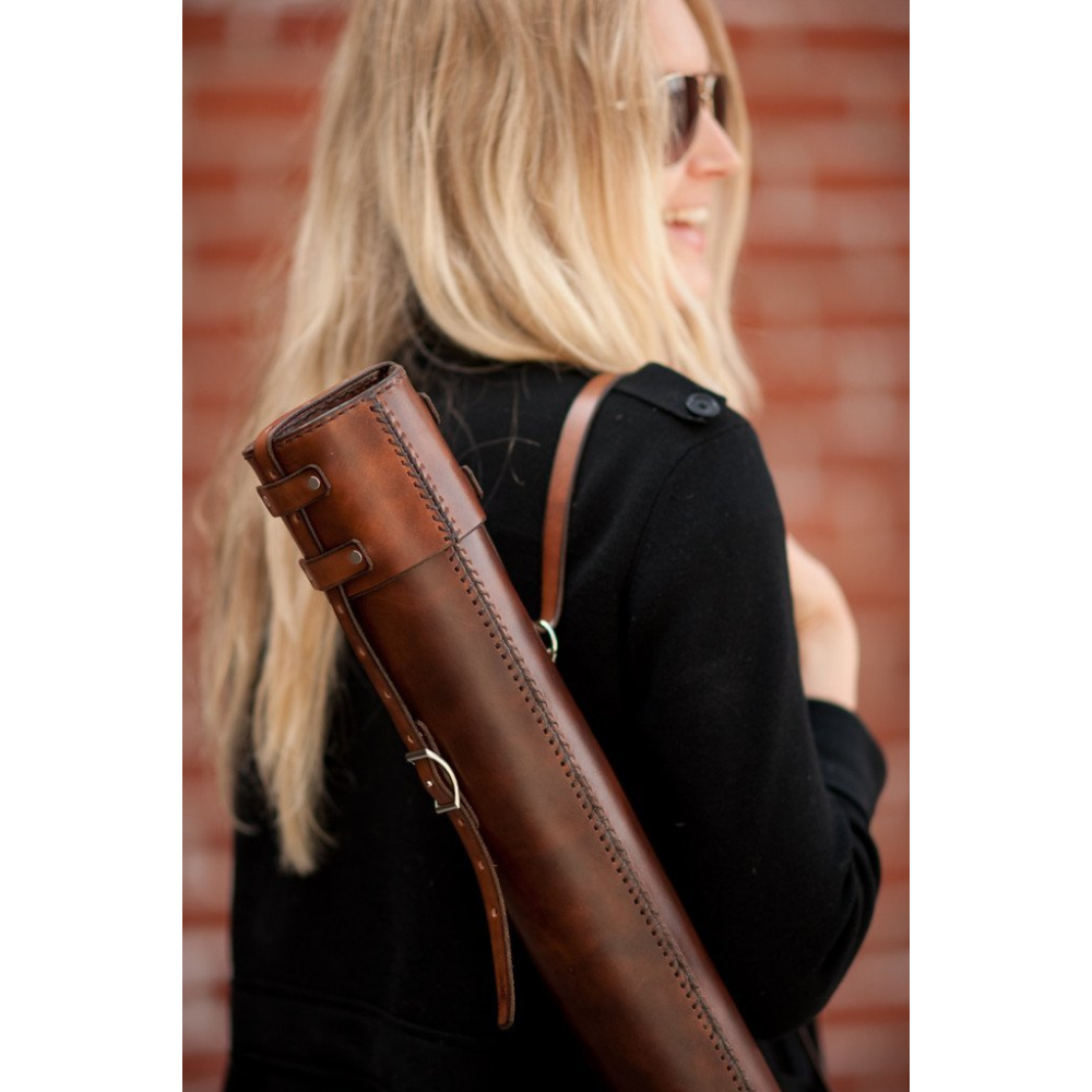 Hide & Drink Architect Drawing Blueprint Tube w/Adjustable Strap Handmade from Full Grain Leather - Bourbon Brown