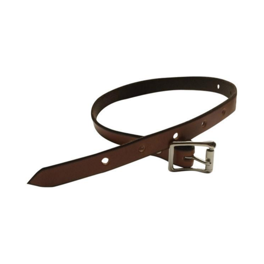Dark Brown leather belt wrapped in a coil on a white background for Bicycle Barrel Bag
