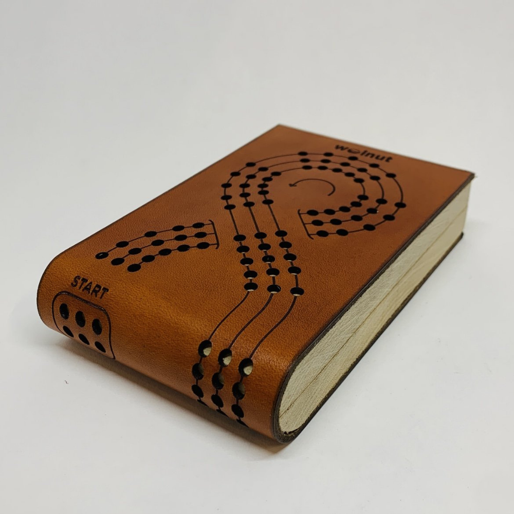 Folding Leather Cribbage Board Closed with Wood Sides Showing