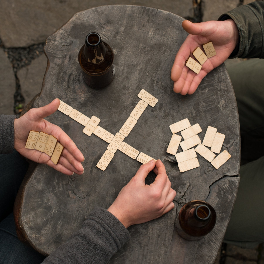 Walnut Studiolo Travel Games Double 6 Wood Travel Dominoes